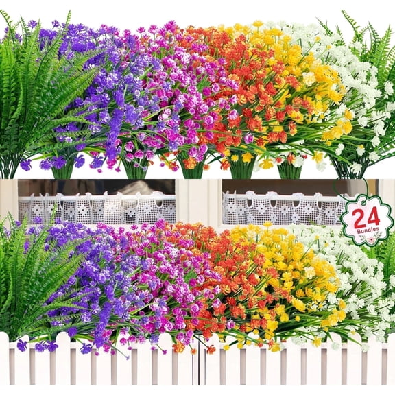 Scidweet 24 Bundles Artificial Flowers Outdoor, Faux Fake Flowers Plastic Floral Plants Spring Summer Decoration for Outside Home Patio Garden Decor, Multicolor