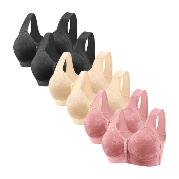 Ltctricy Front Closure Bras for Women 6 Pc Plus Size Wireless Support Full Coverage Lace Bralettes Comfort Everyday Bras
