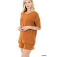 thumbnail image 2 of Zenana Women & Plus Relaxed Fit Drop Shoulder Tee Shirt Top & Drawstring Waist Short Lounge Set, 2 of 4