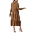 thumbnail image 4 of INSPIRE CHIC Women's Fall Long Sleeve Casual Loose Pleated Tiered Crewneck Swing Midi Dress with Pockets L Brown, 4 of 5