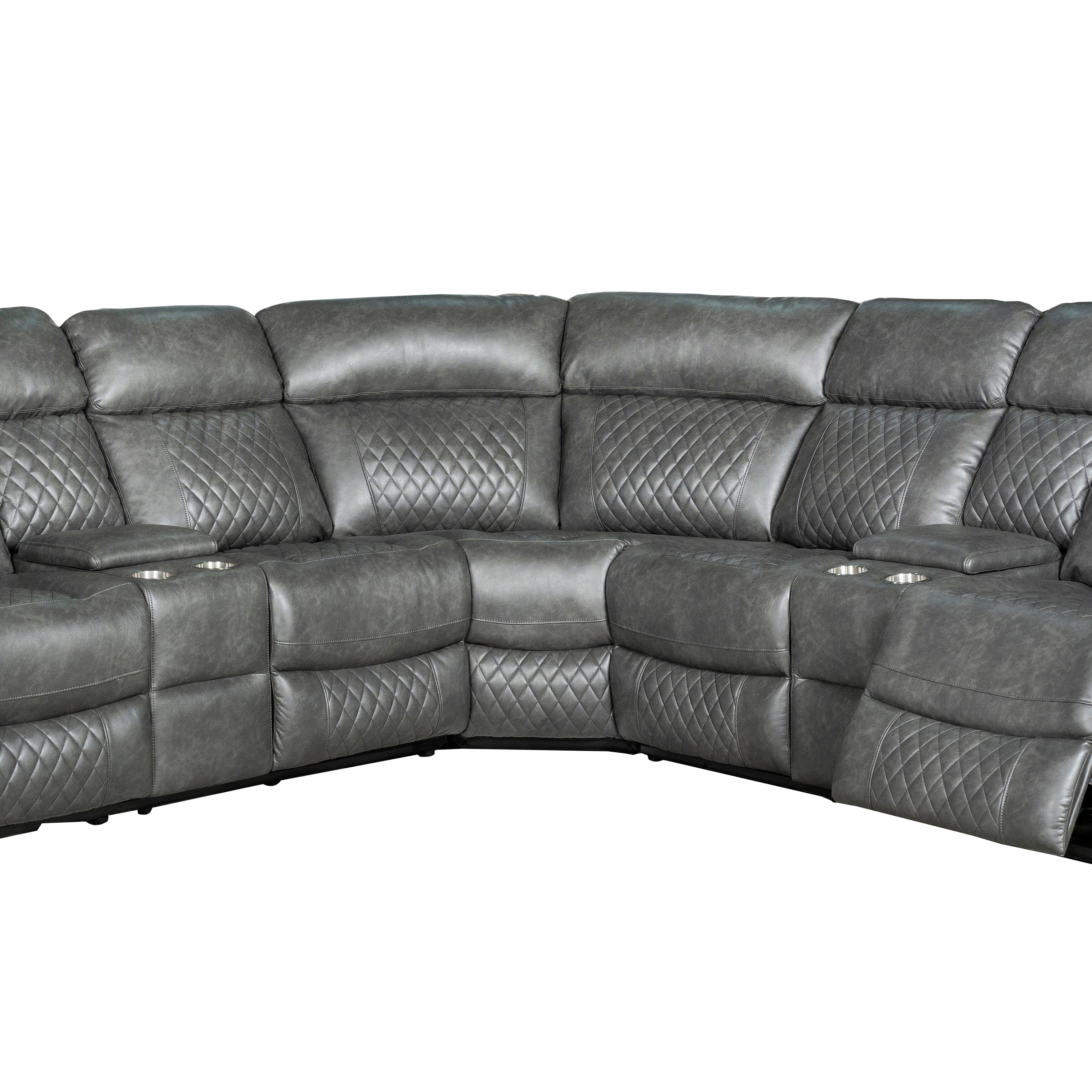Infinity 3 Piece Transitional Faux Curved Living Room Reclining Sectional, Grey