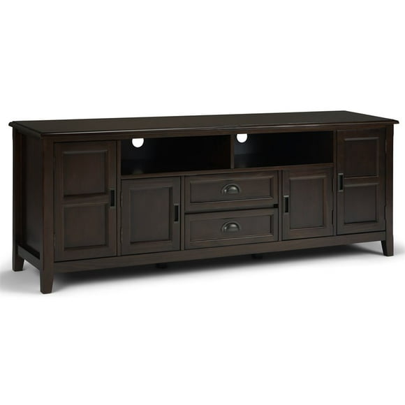 Simpli Home Burlington Wood 72" Transitional TV Media Stand in Mahogany Brown For TVs up to 80"