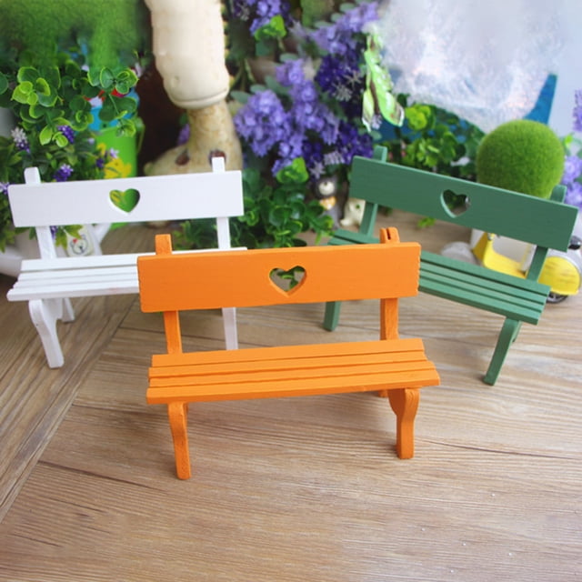 Trayknick Decorative Dollhouse Bench Exquisite Wood Patio Lawn Fairy Garden Bench Home Decor White