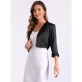 thumbnail image 4 of DARING DIVA Women's Satin Cardigan 3/4 Sleeve Cropped Work Bolero Shrug XS Black, 4 of 5