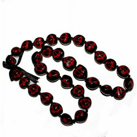 Hawaii Black Kukui Nut Leis with Red Turtle Necklace