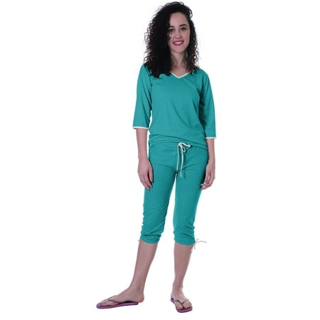 

Moomaya Womens Plain Nightwear Set w/ Capri Cotton Sleepwear 2 Pcs Nightdresses