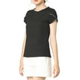 thumbnail image 3 of MODA NOVA Junior's Tops Contrast Color Round Neck Cap Sleeve Shirt Black XXL, 3 of 6