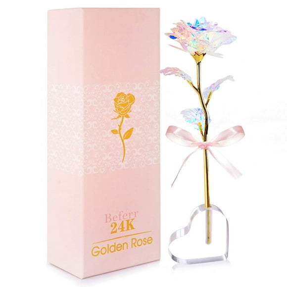 Beferr Regalos para el día de San Valentín para ella, regalos para mujer, rosa galaxia, flor de cristal encantada, regalo con base en forma de corazón, regalos únicos de cumpleaños de San Valentín par