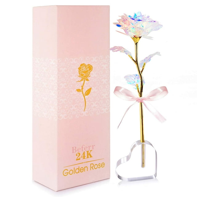 Beferr Regalos para el día de San Valentín para ella, regalos para mujer, rosa galaxia, flor de cristal encantada, regalo con base en forma de corazón, regalos únicos de cumpleaños de San Valentín par