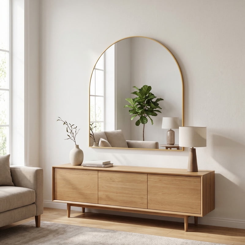 Easy4Home 28"x26"Arched Bathroom Mirror Decor Vanity Mirror Wall Mounted,Gold