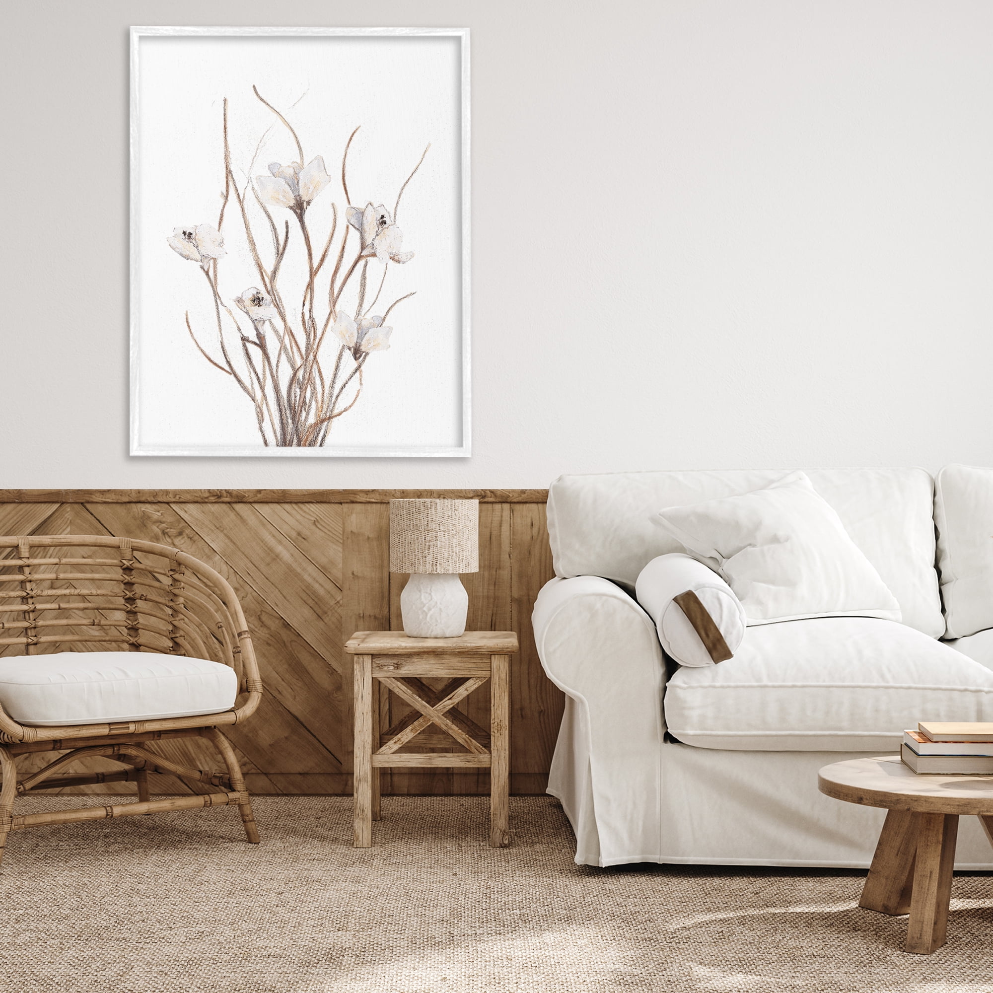 Stupell Industries Curly Floral Branches White Framed Giclee Art, design by Lanie Loreth