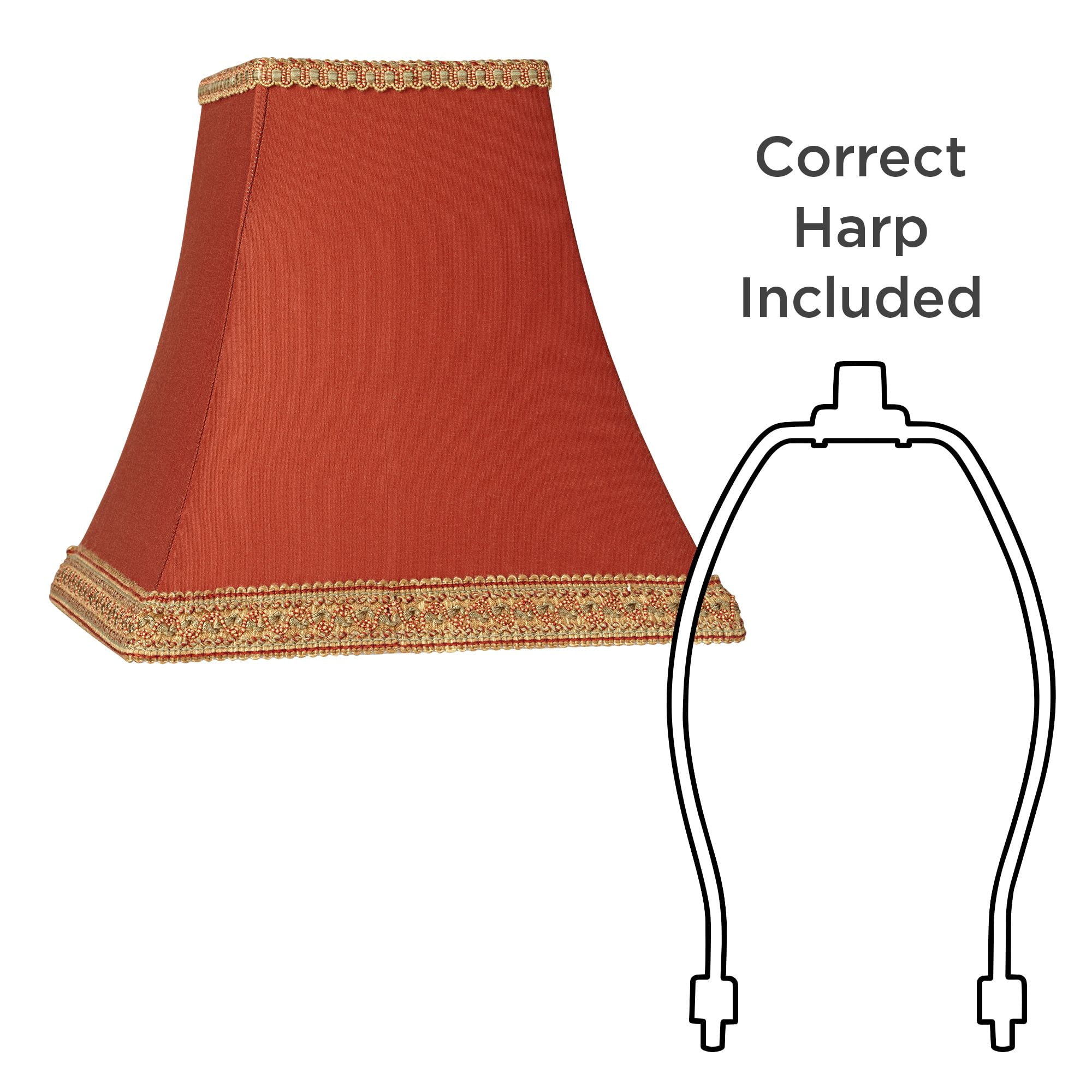 Springcrest Set of 2 Square Lamp Shades Rust Small 5" Top x 9" Bottom x 10" High Spider with Replacement Harp and Finial Fitting