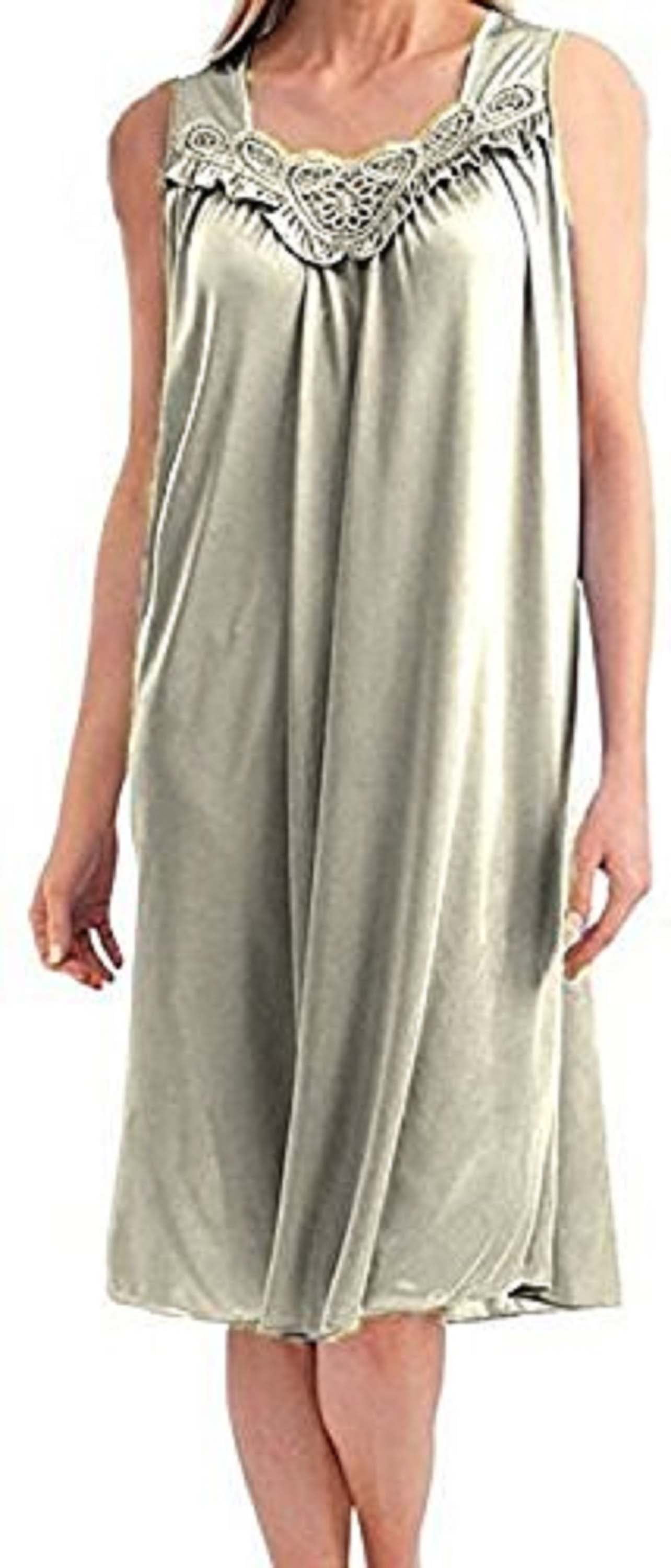 Ezi Womens Plus Satin Silk Sleeveless Lingerie Nightgowns