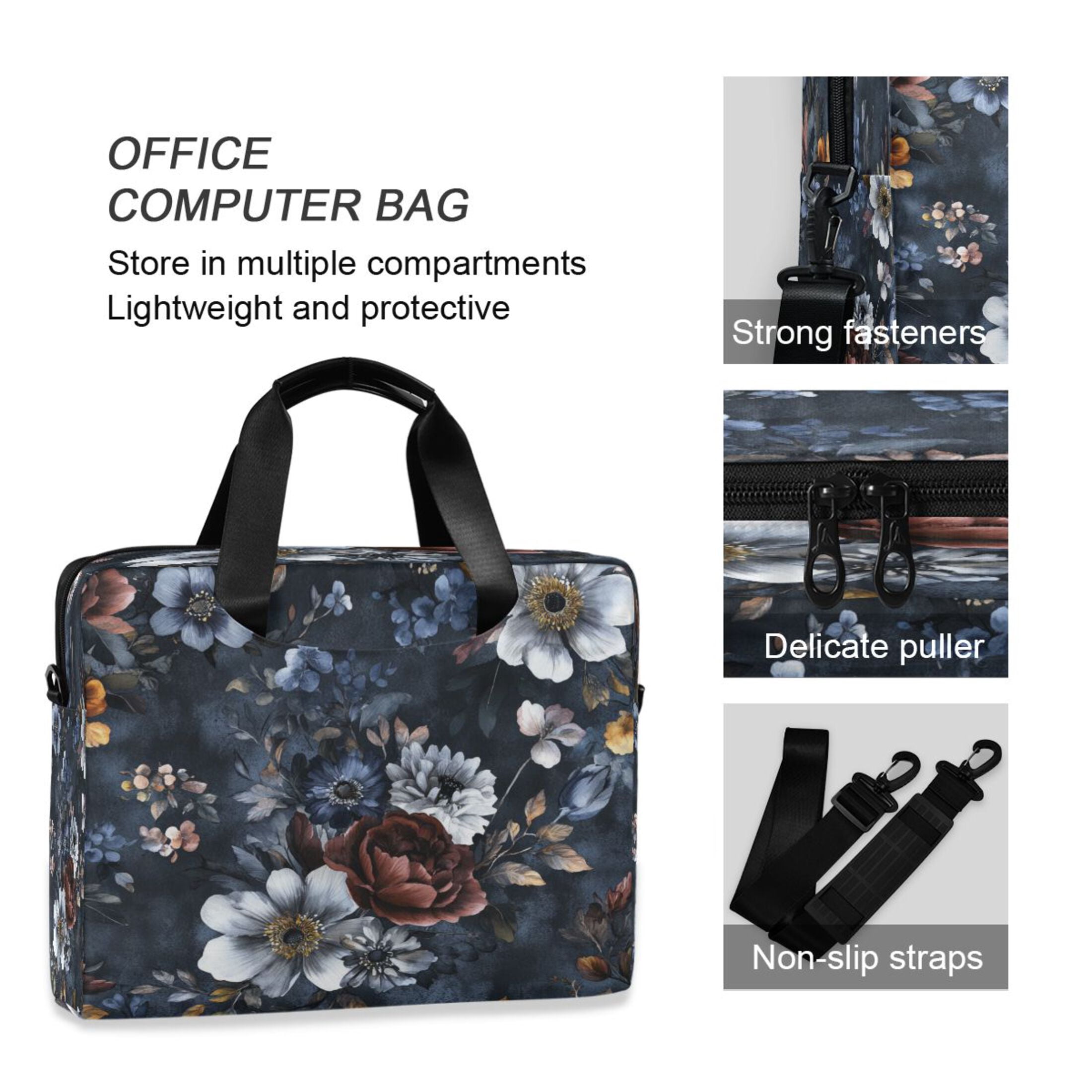 16" Laptop Tote Bag Laptop Sleeve Case Computer Briefcase for Work & Travel Blue Peonies
