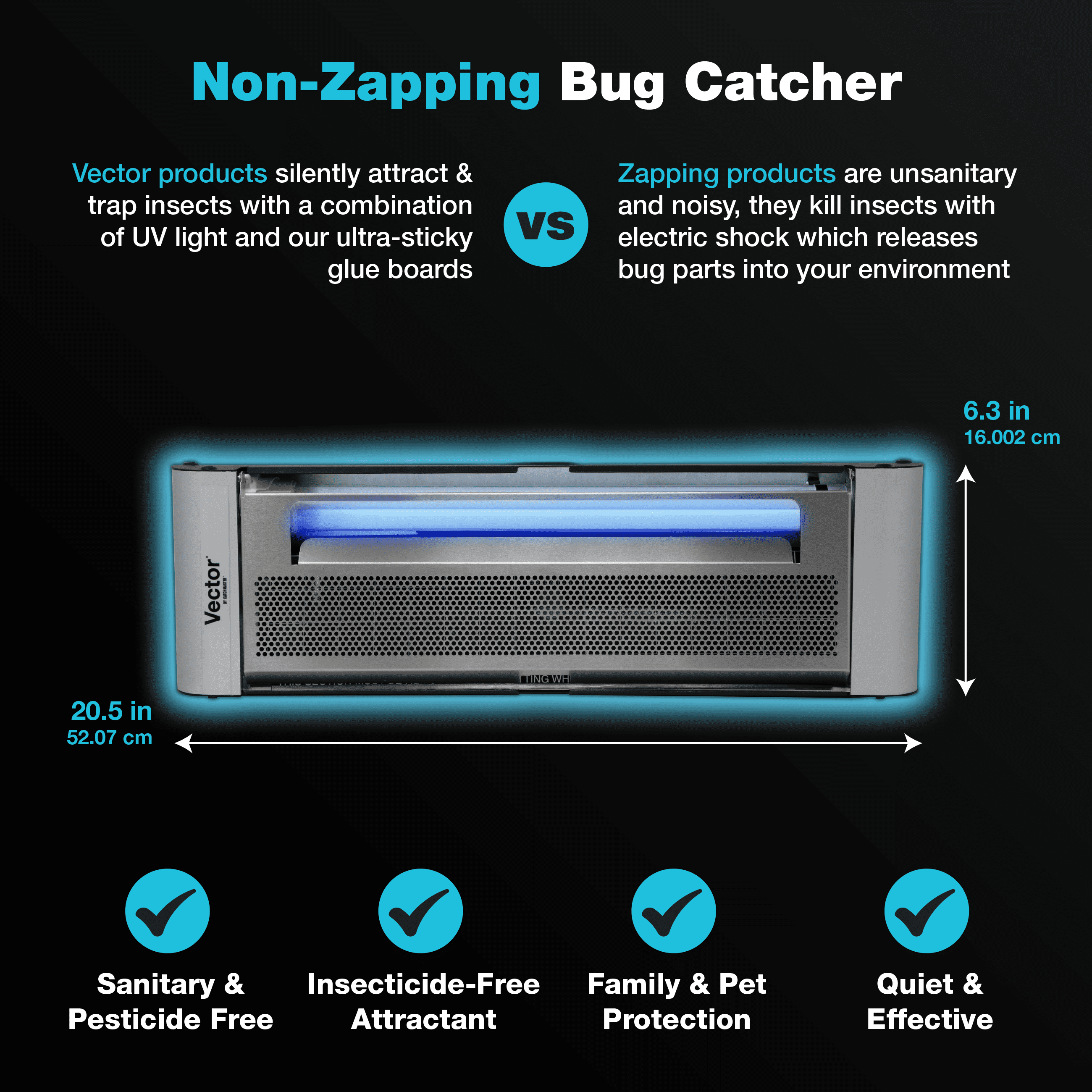 Catchmaster Vector Plasma One Silver, Compact UV Light Fly Traps for Home, Indoor UV Lamp Silent Bug Light for Deli, Bars, Kitchen & Trash Rooms