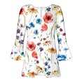 thumbnail image 4 of RKSTN Womens Tops Casual Trumpet 3/4 Sleeve Vintage Floral Printed T-shirts Buttons Basic Ruched Pleated Blouses, 4 of 5