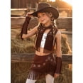 thumbnail image 3 of Aiihoo Kids Cowboy Cowgirl Girls Jazz Latin Dance Outfit Sleeveless Sequin Rhinestone Tassel Tops with Fringed Skirt Gloves Hat Brown 6, 3 of 5