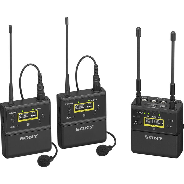 Sony UWP-D27 2-Person Camera-Mount Wireless Omni Lavalier Microphone System (UC25: 536–608 MHz) | UWP-D Digital Audio, NFC Sync & Dual-Channel Receiver + 2x Sony ECM-322BMP Headworn Microphone + More