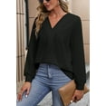 thumbnail image 4 of Solid Color Pleated V Neck Long Sleeve Basic Sweater for Women Black Small, 4 of 5
