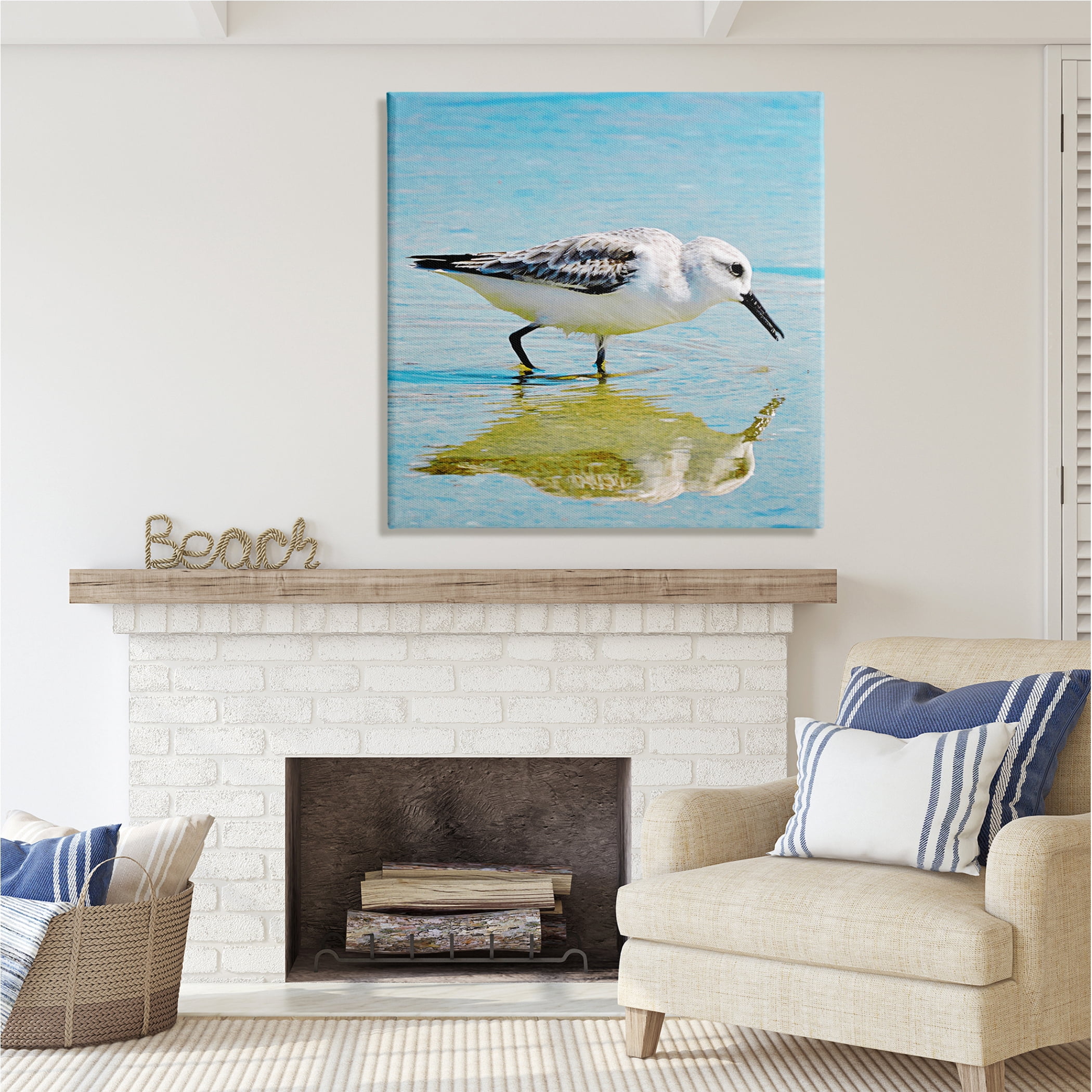 Stupell Industries Grazing Sandpiper in Water Animals & Insects Photography Gallery Wrapped Canvas Print Wall Art, 36 x 36