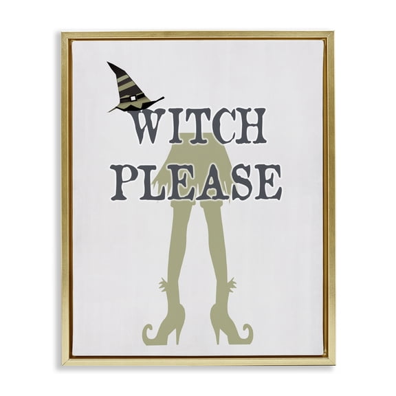 Stupell Industries Eclectic Witch Please Funny Phrase Gold Floating Frame Canvas Art, 25 x 31, by Lauren Rader