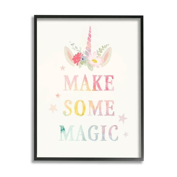 Stupell Industries Make Some Magic Unicorn Horn Flower Blossoms Graphic Art Black Framed Art Print Wall Art, Design by Victoria Barnes
