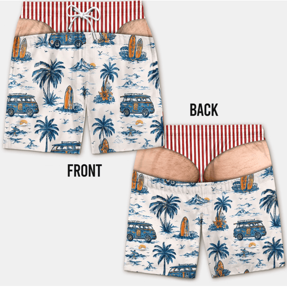Funny Men’s Swim Trunks, Fake Underwear Beach Shorts