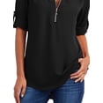 thumbnail image 4 of DYMADE Womens Solid Long Sleeve Zipper Tops Casual Chiffon Shirt Blouses, 4 of 4