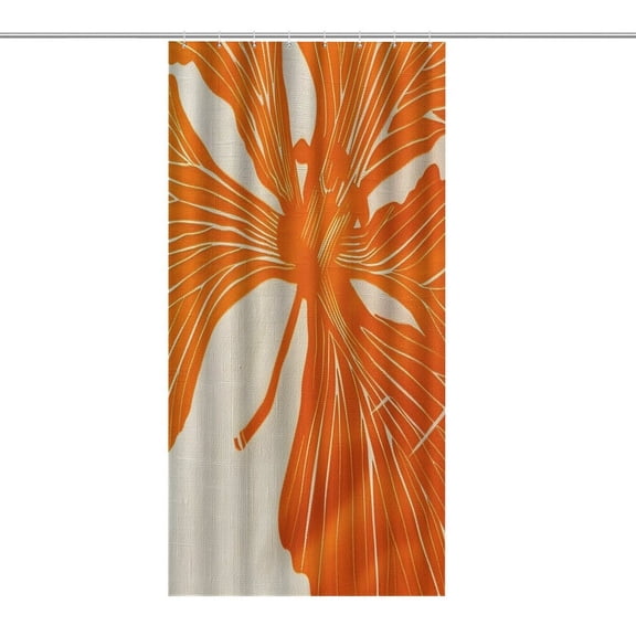 Orange Abstract Flower Lines Print Shower Curtain,Cloth Fabric Waterproof Polyester Bathroom Home Decor Set with Hooks