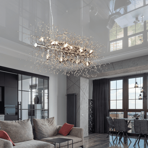 Crystal Chandelier  lighting 12 lights modern design 39"x68" in Chrome color with original Crystals