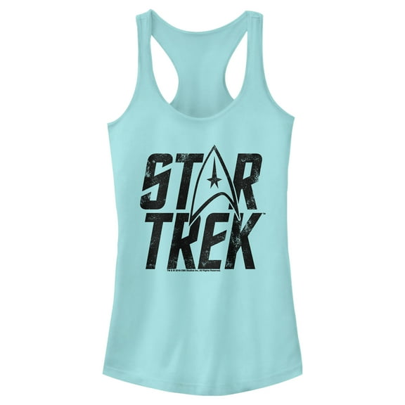 Junior's Star Trek: The Original Series Distressed Logo  Racerback Tank Top Cancun Medium