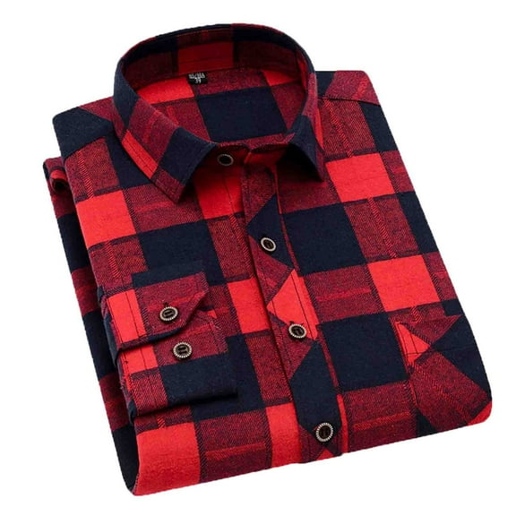 MELDVDIB Button Down Plaid Shirts for Men Vintage Long Sleeve Transitional Weather Dress Shirt Travel Business Work Comfy Blouse Tops Red M