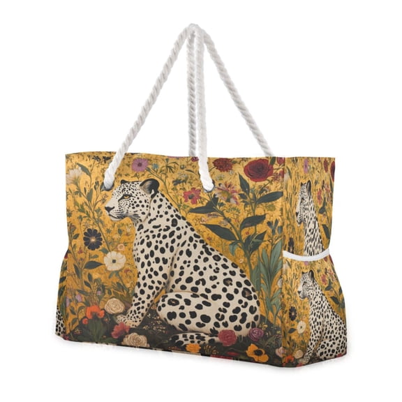 DIXRUYEE Beach Cooler Travel Tote Bags Beach Bag Fashion Leopard Serenade Printed