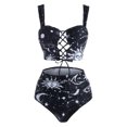 thumbnail image 2 of Sexy women's swimsuit thickened swimsuit moon sun star print lace up belly split swimsuit suit beachwear swimsuit bikini-Black0601-XXL, 2 of 6