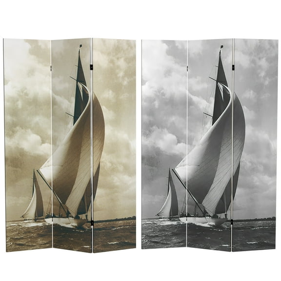Oriental Furniture 6 ft. Tall Sailboat Double Sided Room Divider - 3 Panel