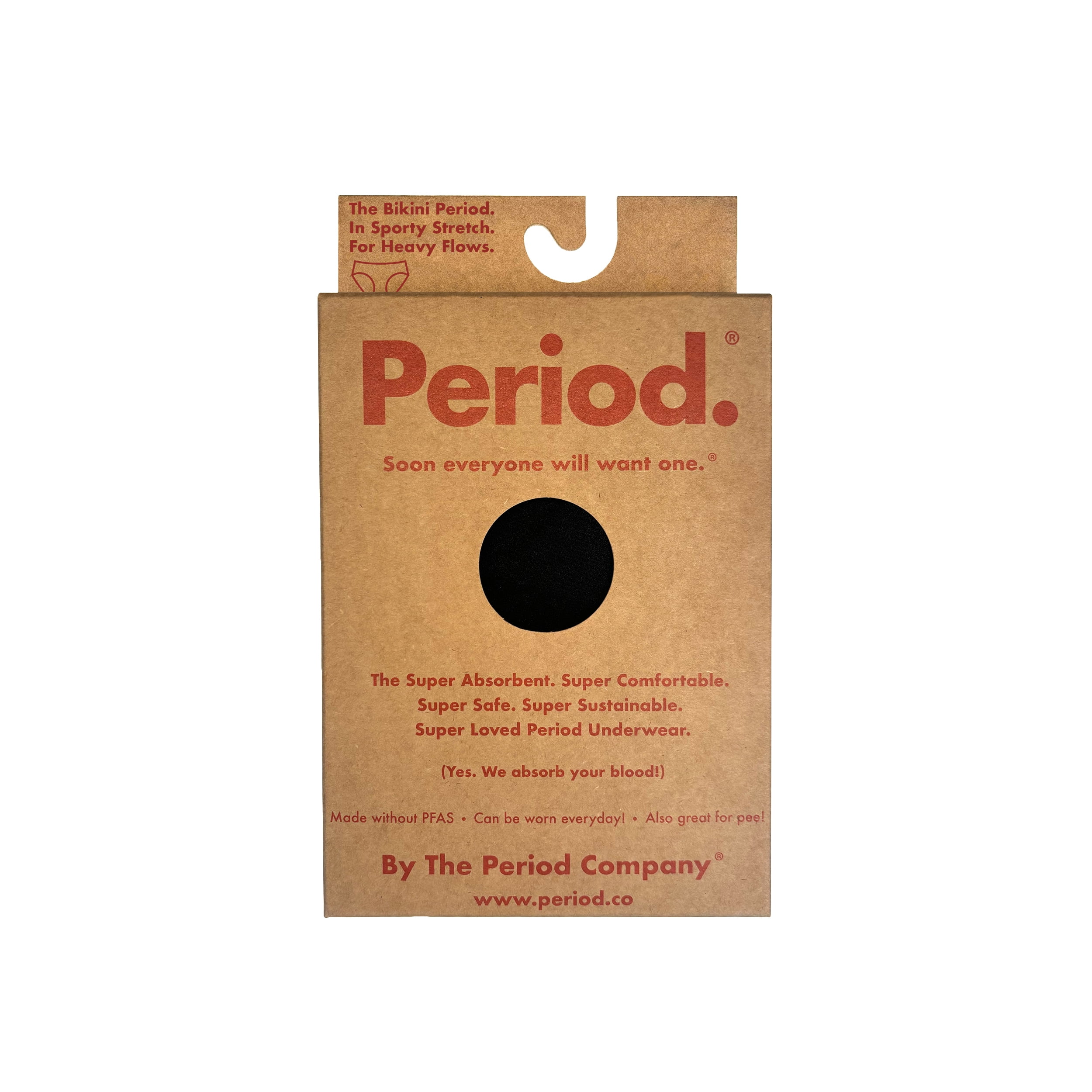 The Period Company. Sporty Stretch Bikini, Period Underwear for Heavy Flows, Black