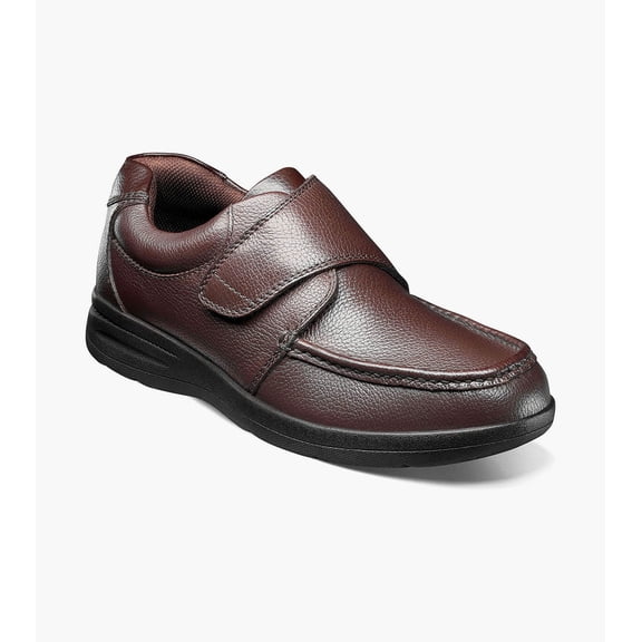 Men's Nunn Bush Cam Moc Toe Hook and Loop Slip On Shoe Brown Tumbled 11 W