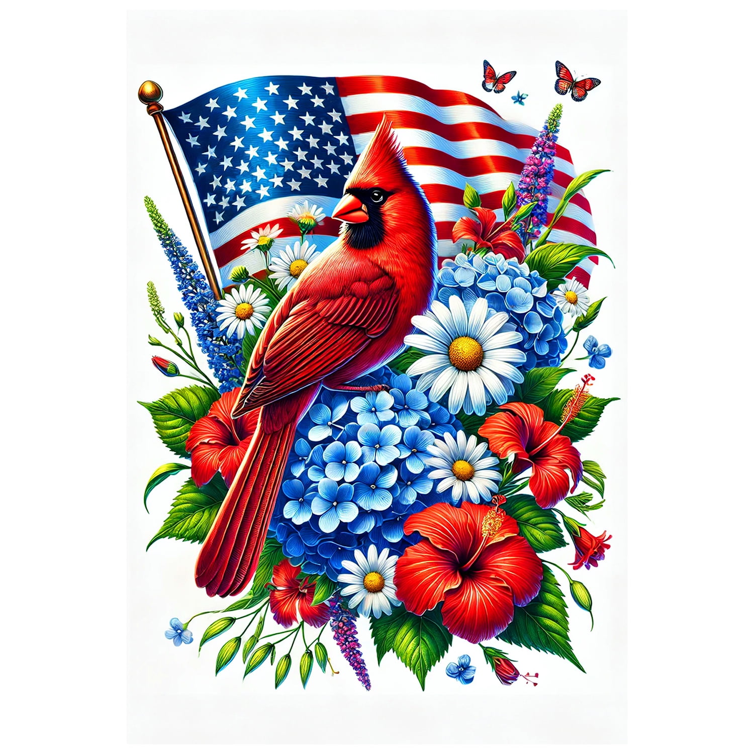 America Forever cardinal patriotic House flag, 28 x 40 inch Double Sided, American Flag House Flag, Spring Flower Red Cardinal Banner, Spring Summer Seasonal Outdoor Decorative for Lawn