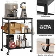 thumbnail image 3 of 3-Tier Rolling Kitchen Microwave Cart, Kitchen Utility Cart on Lockable Wheels, Coffee Bar Table Station with 6 S-Shaped Hooks, Small Appliance Storage Shelf, Black, 3 of 7