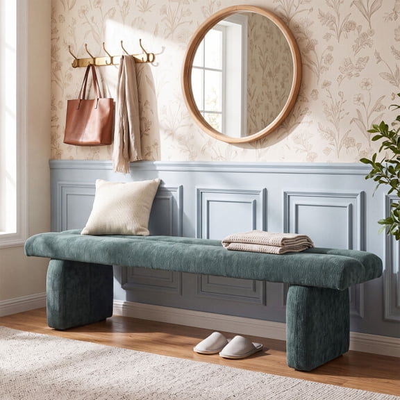 Tribesigns 63" Upholstered Entryway Bench, Modern Shoe Bench for Entryway
