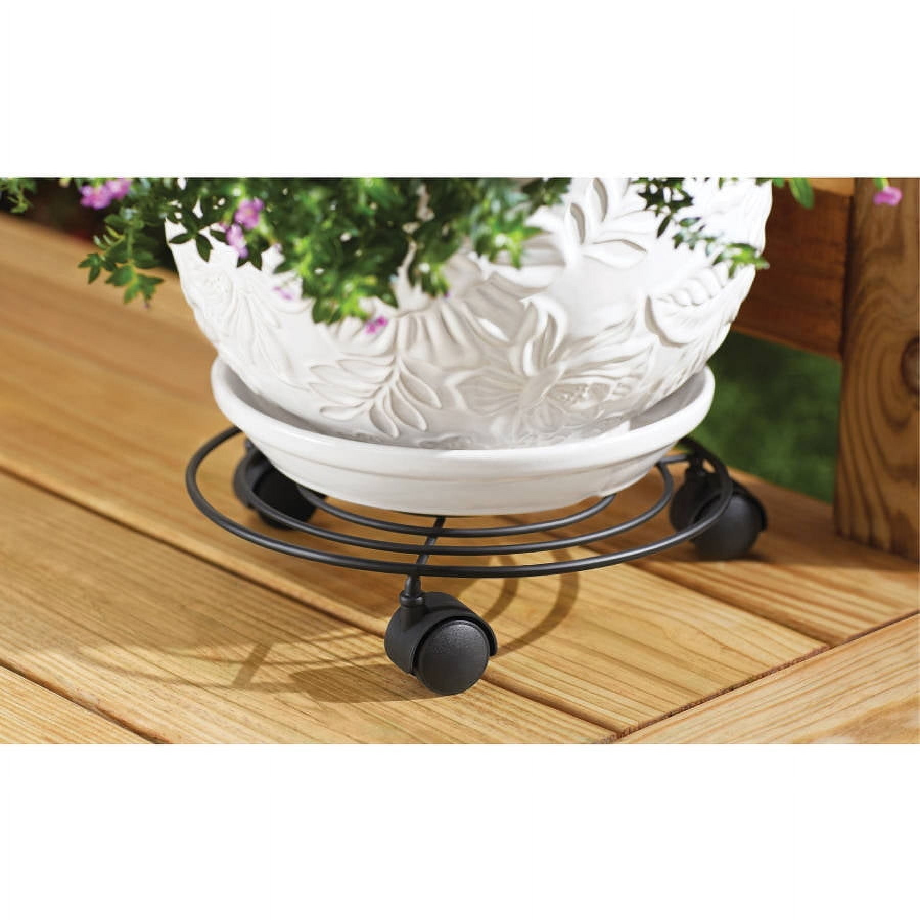 10Inch Mainstays Matte Black Metal Plant Caddy,3 Universal Wheels