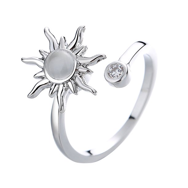 Circón Flor Anillo de Compresión Ajustable Anillo Giratorio Descompresión Anillos