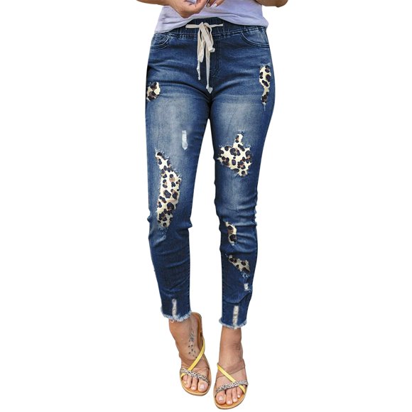 Ketyyh-chn99 Womens Jeans High Waisted Ripped Jeans Women Simply Stretch Pull-On Super Skinny Jeans Blue,S