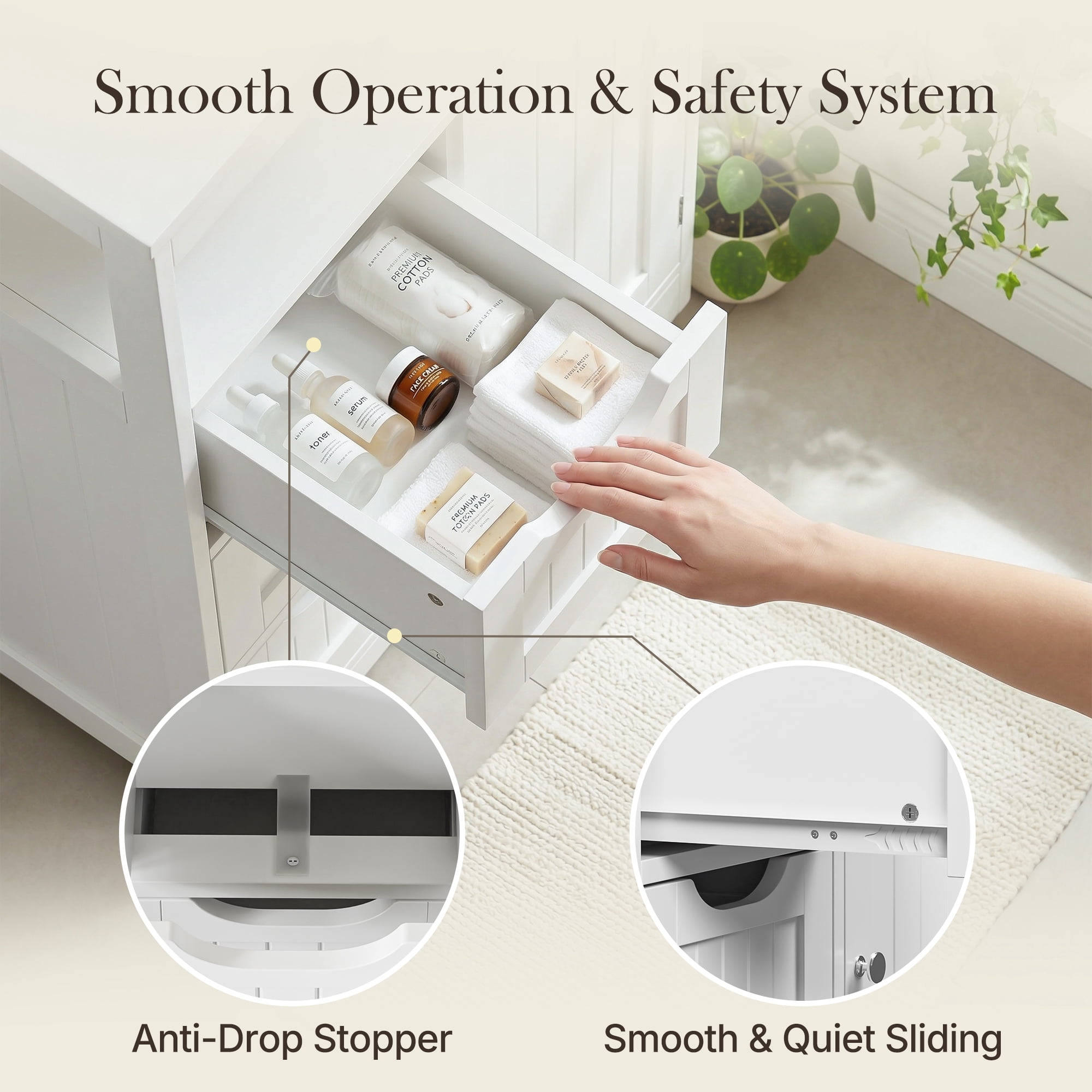 SuperDeal Bathroom Floor Cabinet Freestanding MDF Storage Organizer W/1 Door & 3 Drawers White