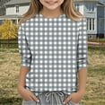 thumbnail image 3 of Ugoldhm Shirts for Girls Crewneck Plaid Summer Tunic Tops Casual Fall Kids 3/4 Sleeve Tees, 3 of 5