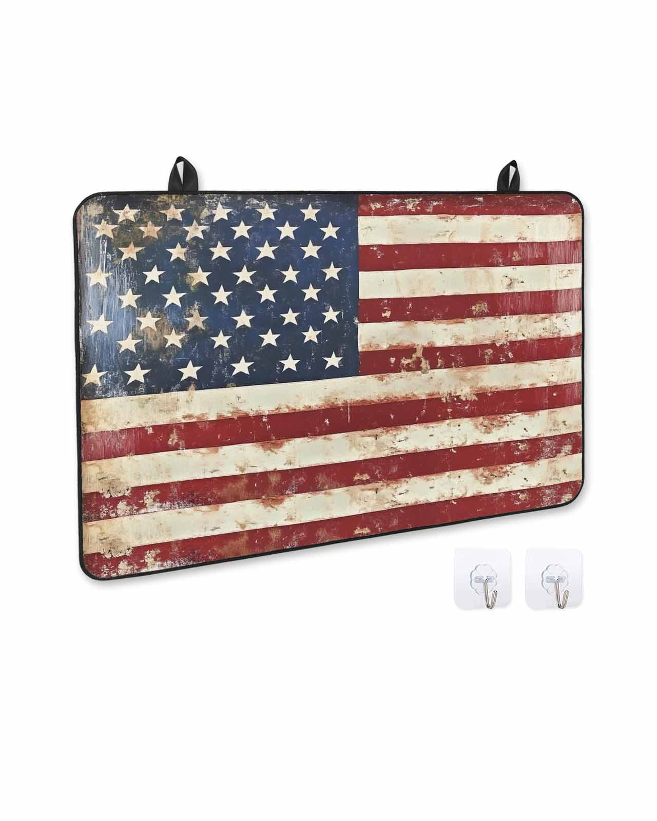 nqOlkjepod Large Induction Cooktop Protector Mat 24"x21", American Flag Stove Top Covers for Electric Stove, Vintage Blue Red USA Flag Retro Decorative Stove Burner Cover Mats, Glass Top Stove Cover