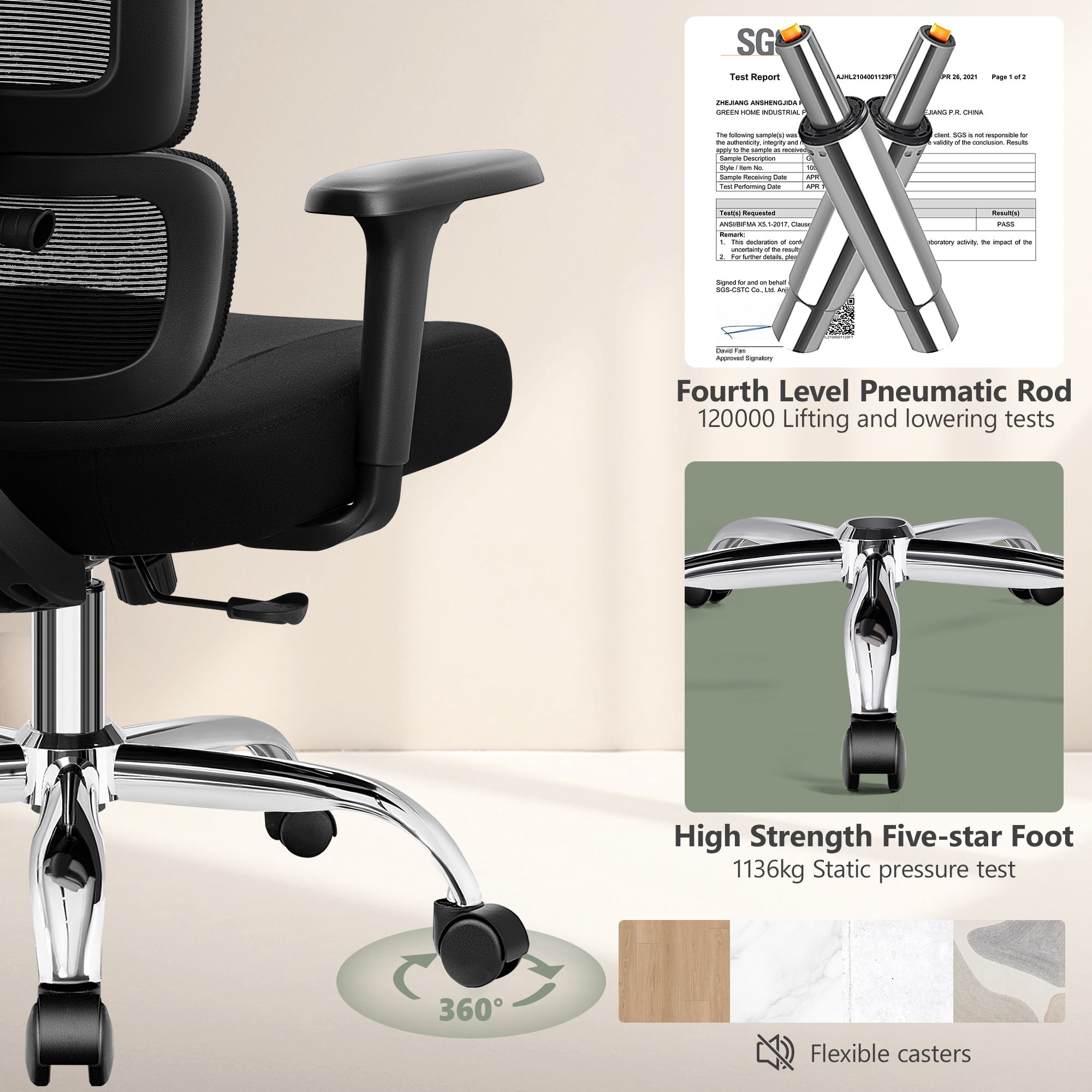 COOLHUT Ergonomic Mesh Office Chair, Big and Tall Computer Desk Chair with Adjustable Lumbar Support, Headrest and Armrest, High Back Home Office Chair for Workspace, Gaming,300LBS, Black