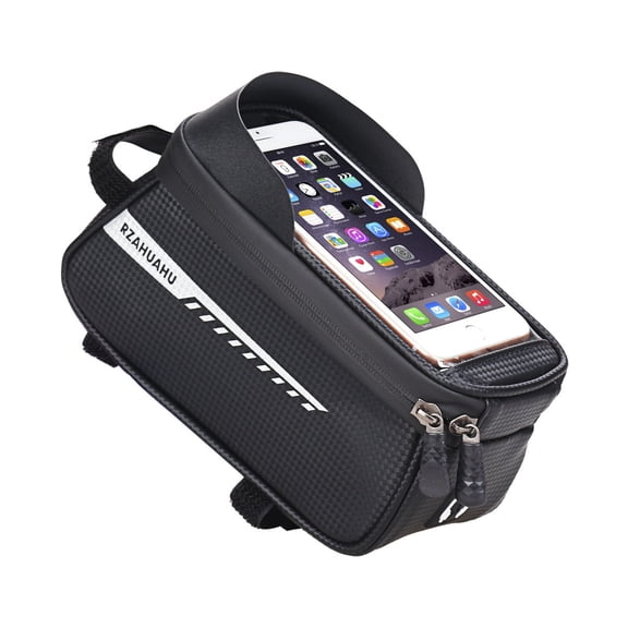 2-Pack Waterproof Bike Top Tube Bag with Touch Screen Phone Holder, Bicycle Frame Storage Pouch Fits Up to 6.5 Inch Cellphone, Cycling Accessories for Mountain & Road Bikes