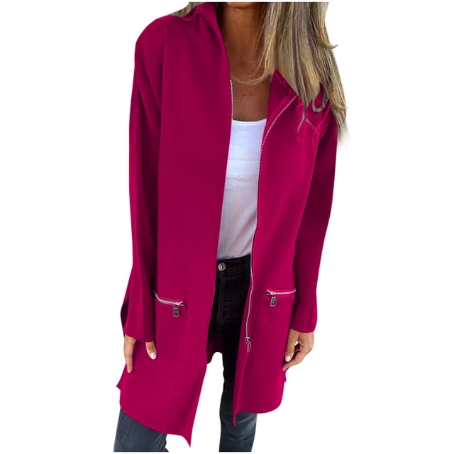 Timegard Plus Size Hoodies for Women Mid Long Jackets Fall Winter Comfy Outerwear with Zipper Pockets