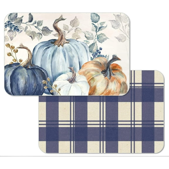 Reversible Decofoam Placemats, Pumpkin Blues, Set of 2, Made in The USA